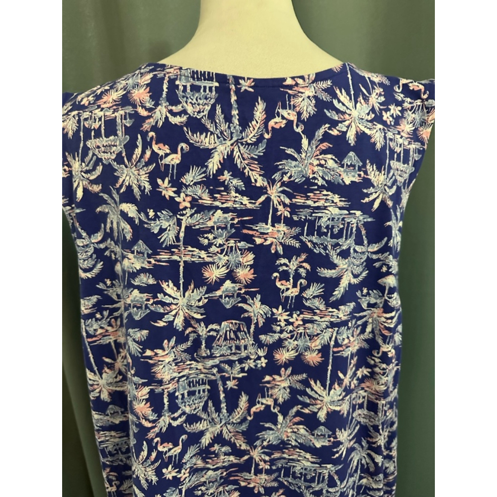 Coral Bay Navy Blue Tropical Print Sleeveless Top with Ring Detail Sz 3X - Picture 4 of 6